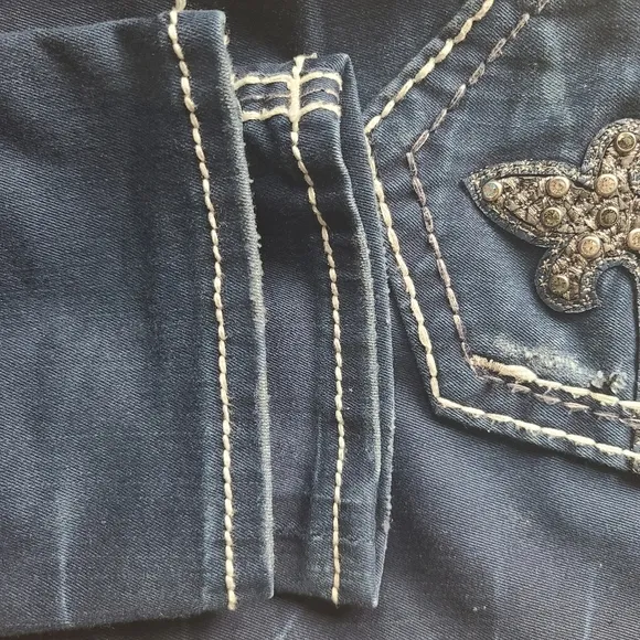 Rock Revival Dark Wash White Stitch Blinged Out Skinny Jeans Size 26