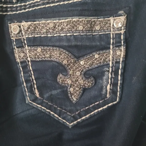 Rock Revival Dark Wash White Stitch Blinged Out Skinny Jeans Size 26