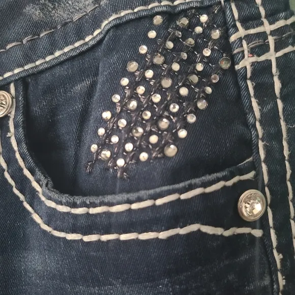 Rock Revival Dark Wash White Stitch Blinged Out Skinny Jeans Size 26