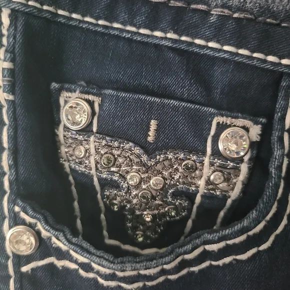 Rock Revival Dark Wash White Stitch Blinged Out Skinny Jeans Size 26