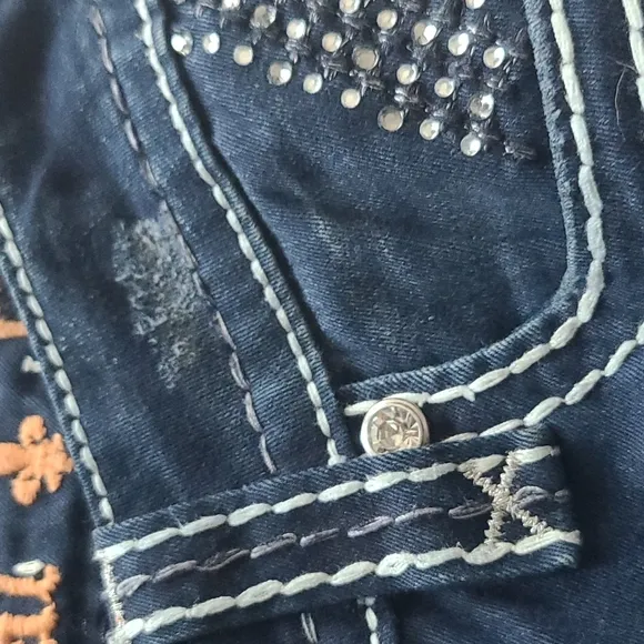 Rock Revival Dark Wash White Stitch Blinged Out Skinny Jeans Size 26