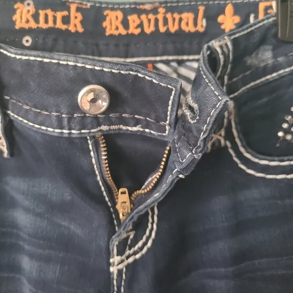 Rock Revival Dark Wash White Stitch Blinged Out Skinny Jeans Size 26