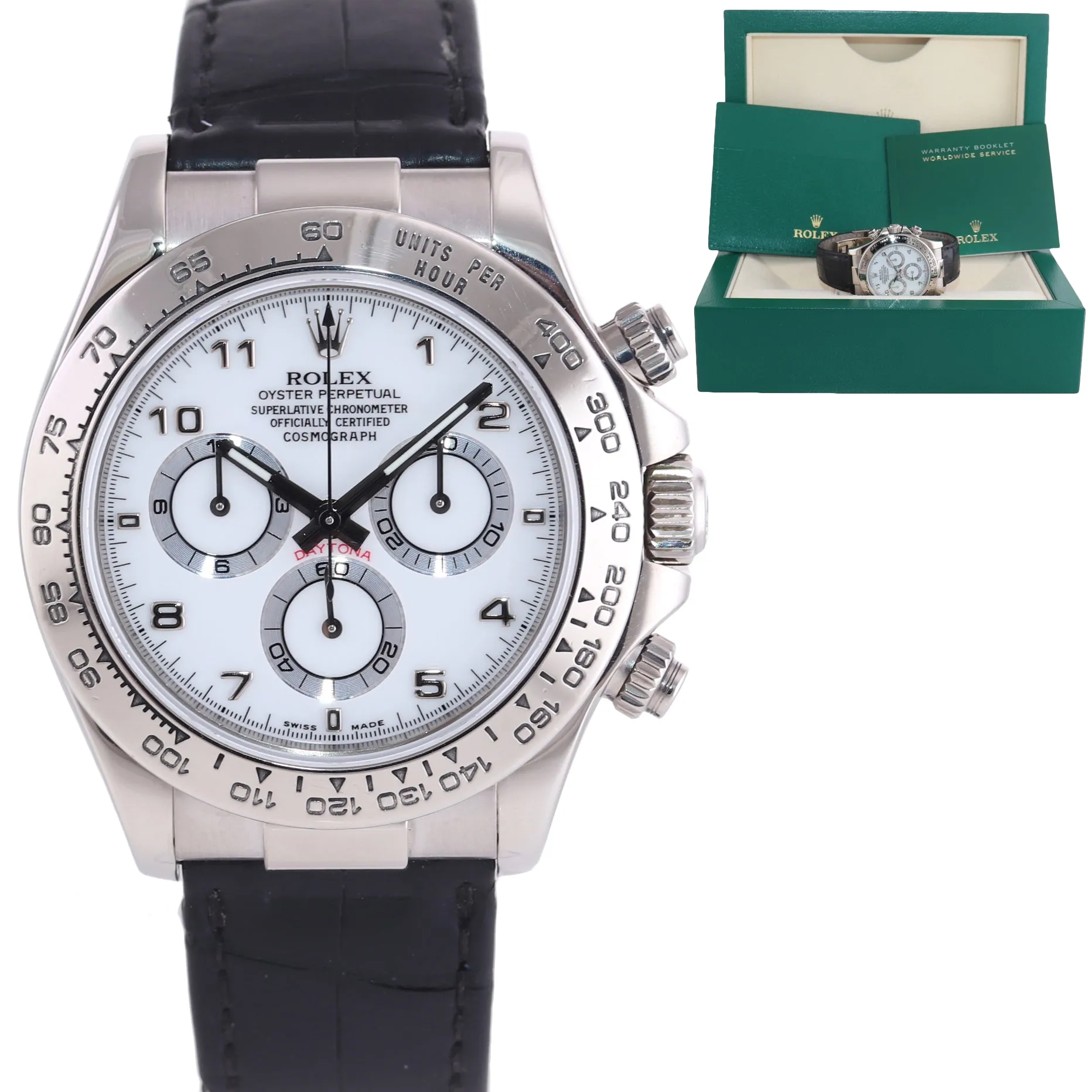 Rolex Daytona 116519 White Arabic 40mm Leather White Gold Watch Box