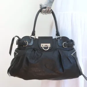 Salvatore Ferragamo Marisa Gancini Lock Large Shoulder Bag Black Leather