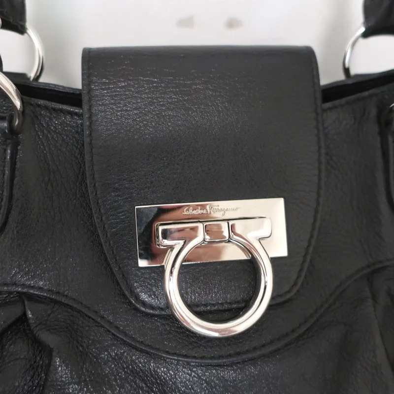 Salvatore Ferragamo Marisa Gancini Lock Large Shoulder Bag Black Leather