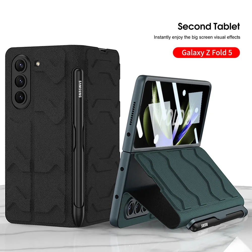 Samsung Galaxy Z Fold 5 Mobile Phone Case Fashion Warrior Flip Leather Case Film Velcro Pen Slot Case