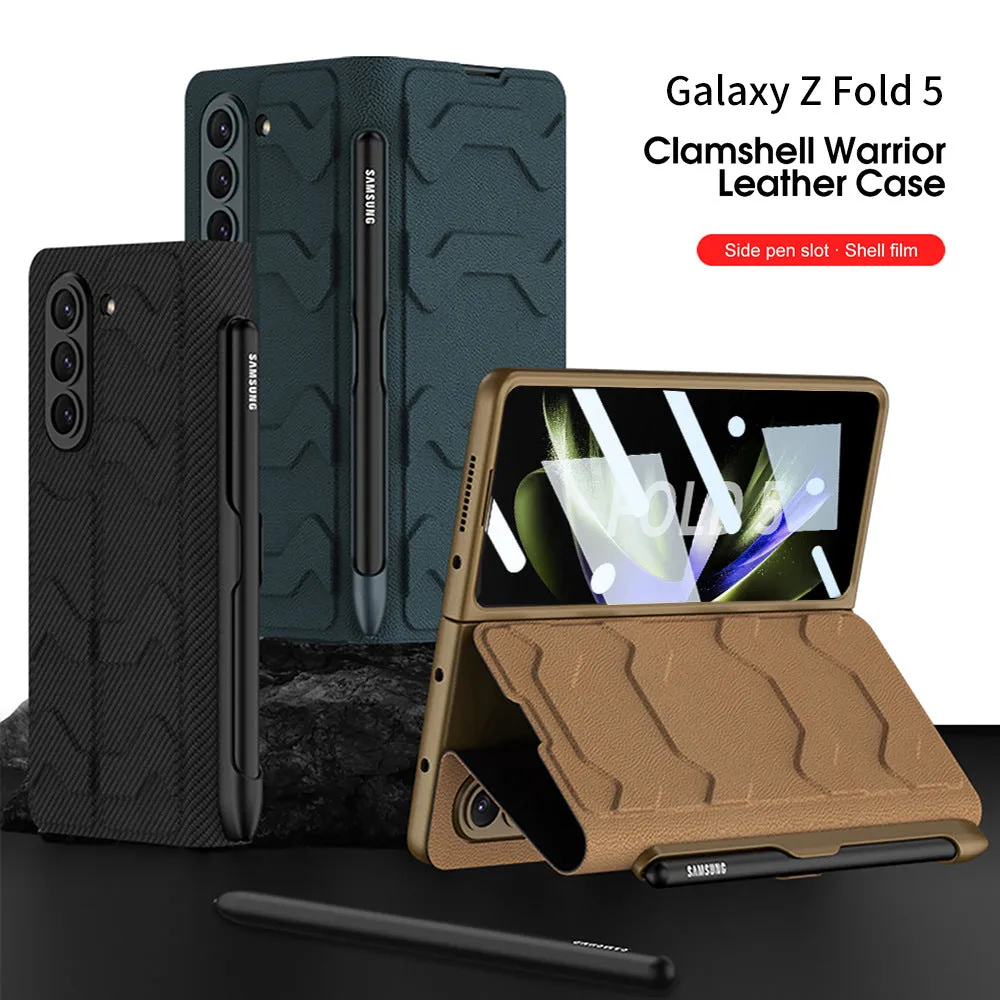Samsung Galaxy Z Fold 5 Mobile Phone Case Fashion Warrior Flip Leather Case Film Velcro Pen Slot Case