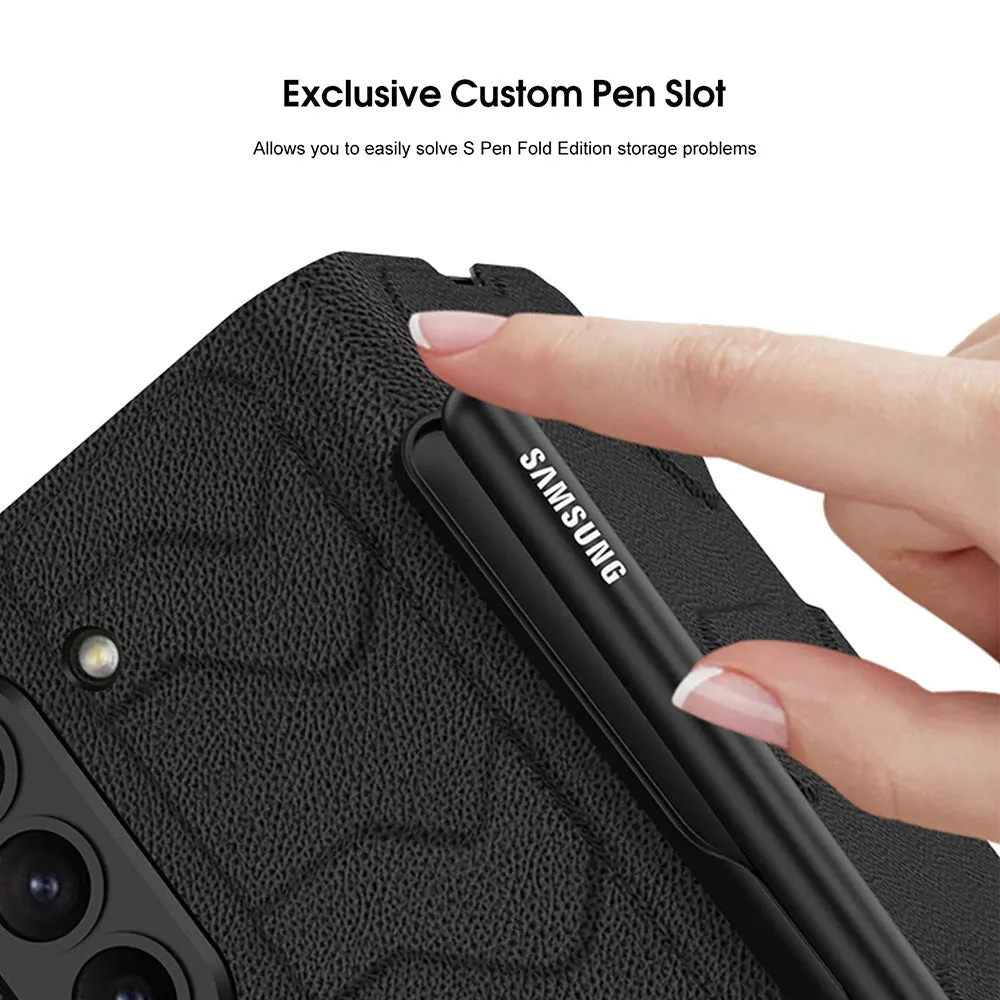 Samsung Galaxy Z Fold 5 Mobile Phone Case Fashion Warrior Flip Leather Case Film Velcro Pen Slot Case