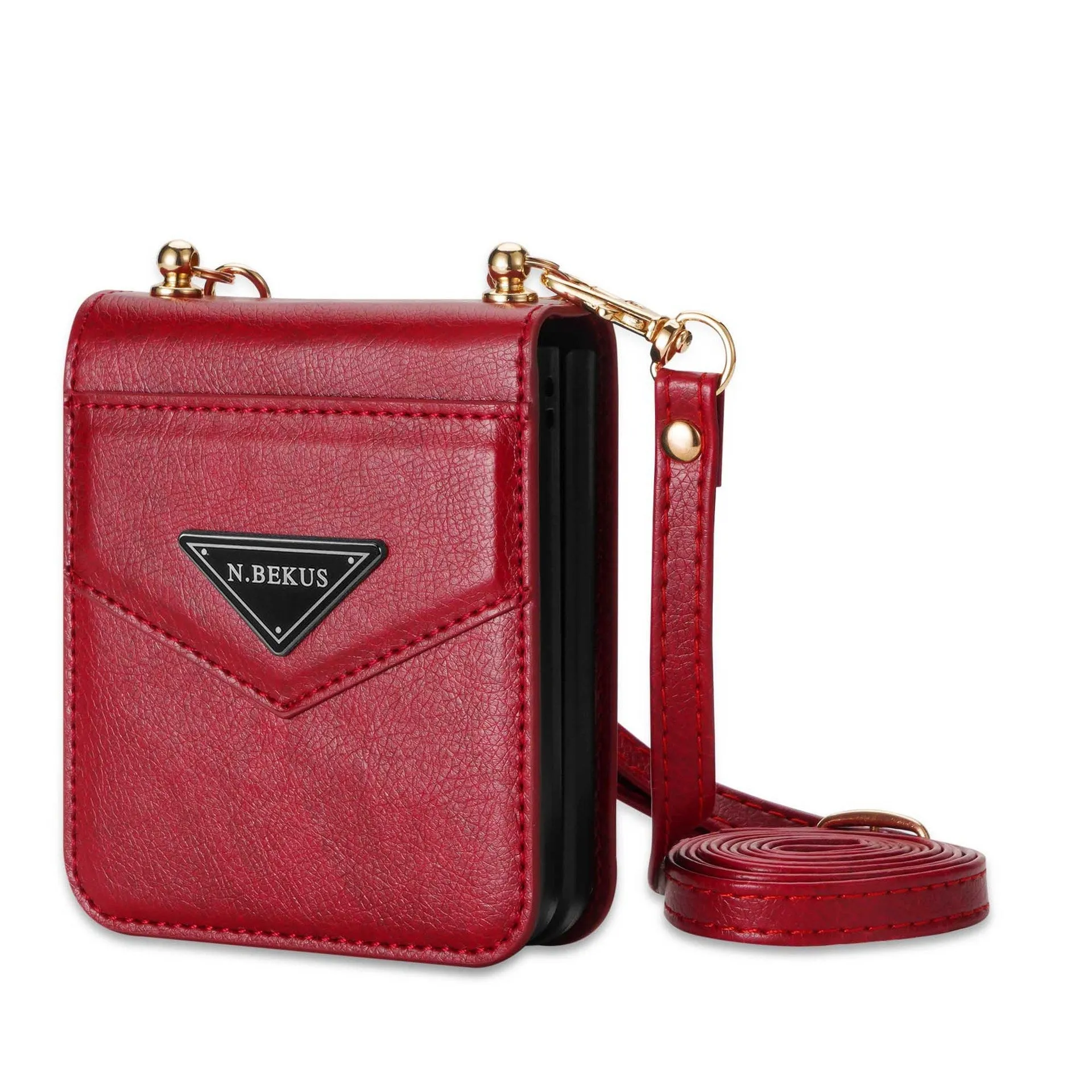 Samsung Z FLIP 4 Crossbody Phone Case Lychee Flip Leather Slip Card Case