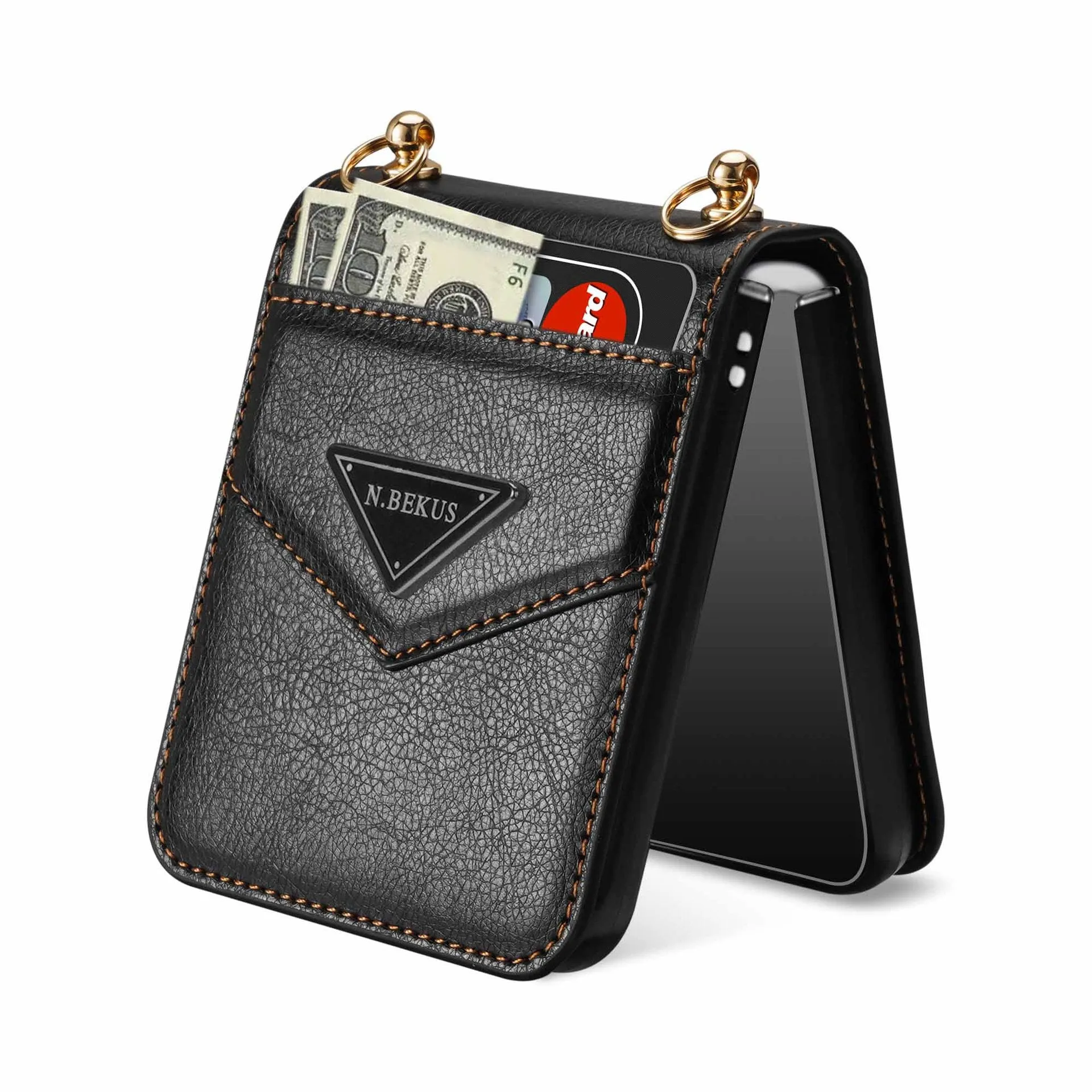 Samsung Z FLIP 4 Crossbody Phone Case Lychee Flip Leather Slip Card Case