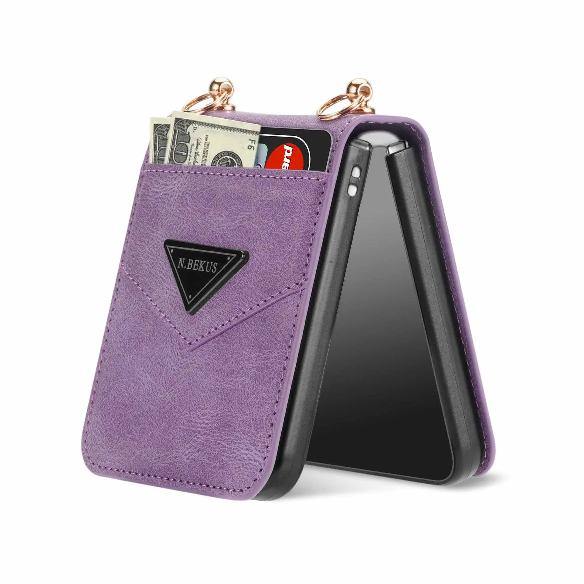 Samsung Z FLIP 4 Crossbody Phone Case Lychee Flip Leather Slip Card Case