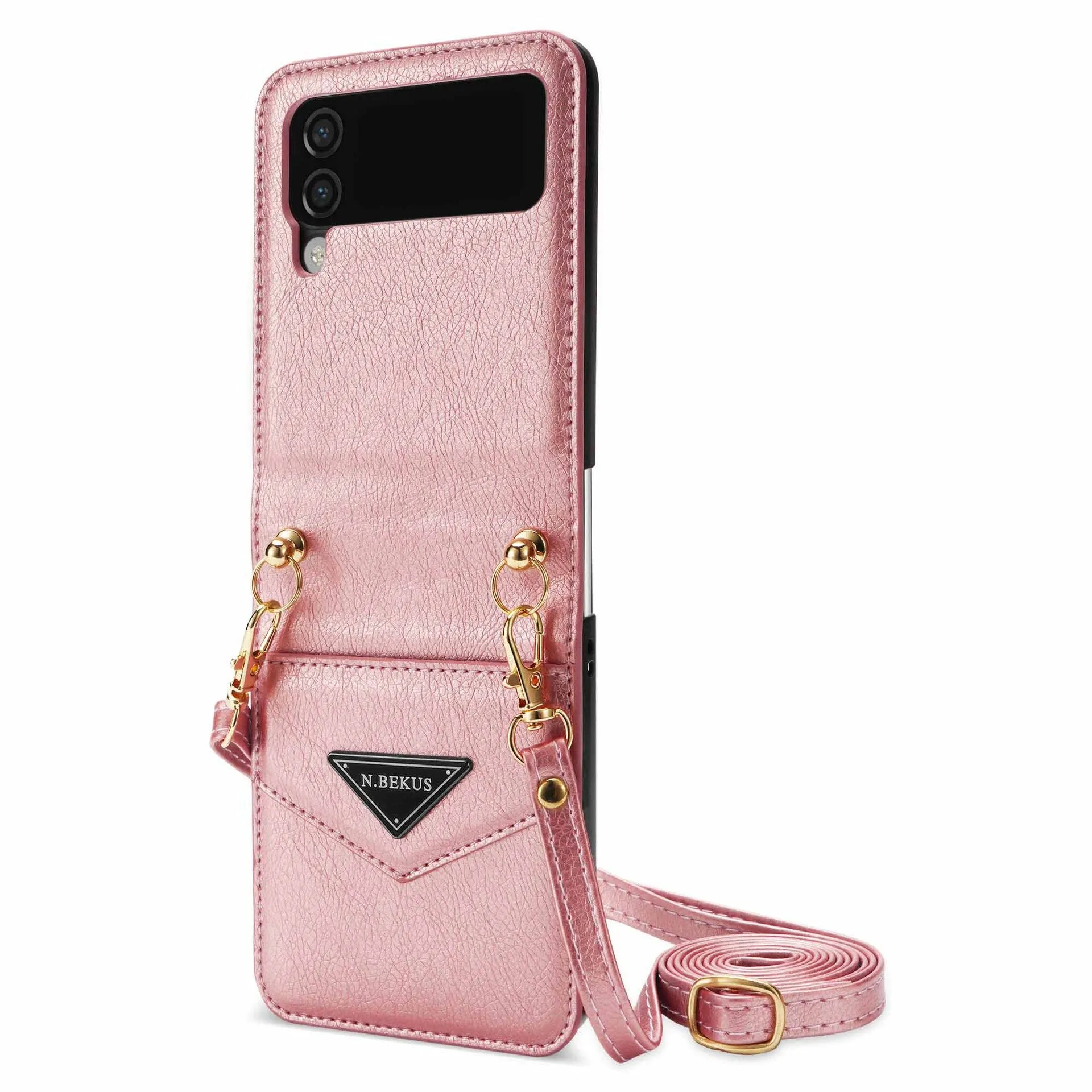 Samsung Z FLIP 4 Crossbody Phone Case Lychee Flip Leather Slip Card Case