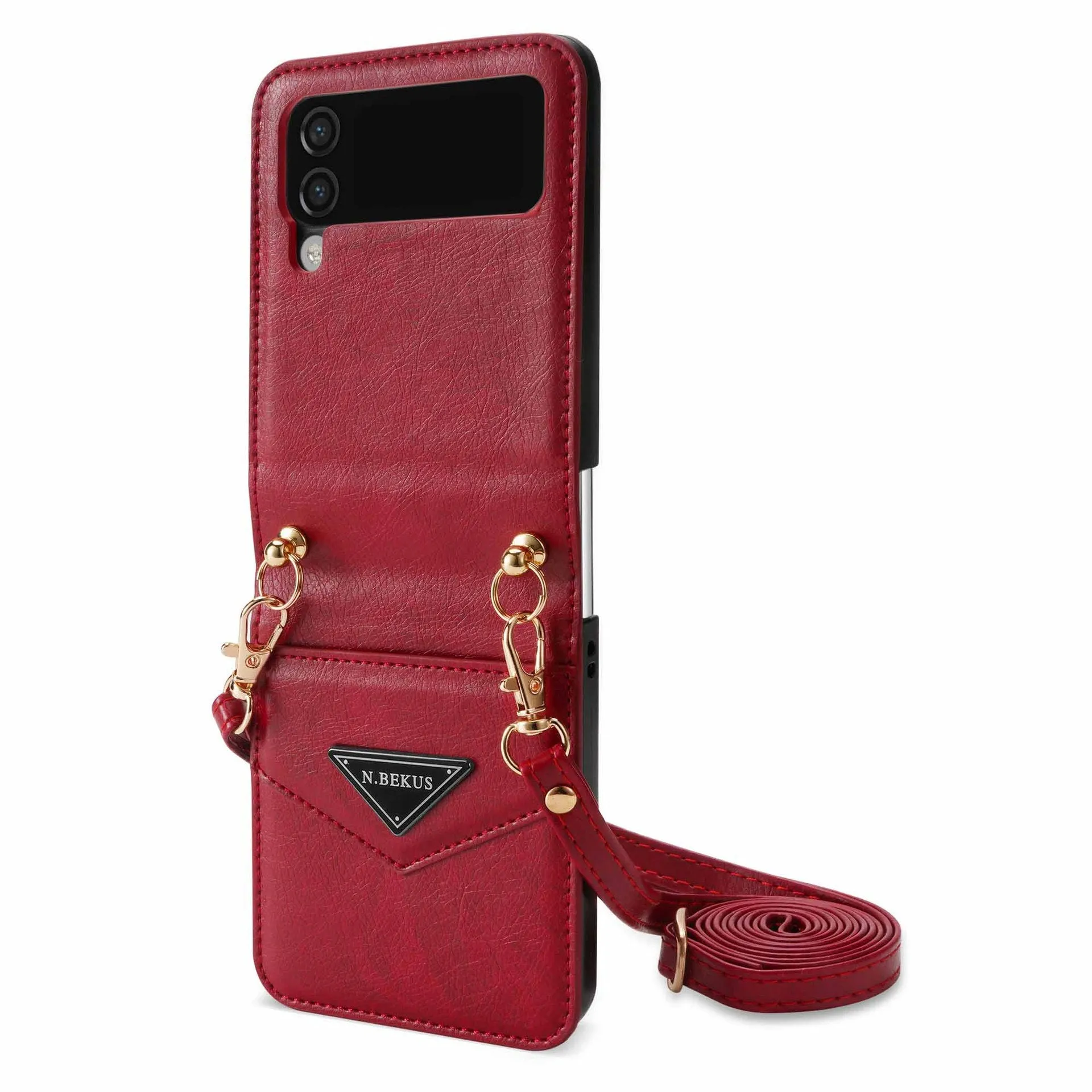 Samsung Z FLIP 4 Crossbody Phone Case Lychee Flip Leather Slip Card Case
