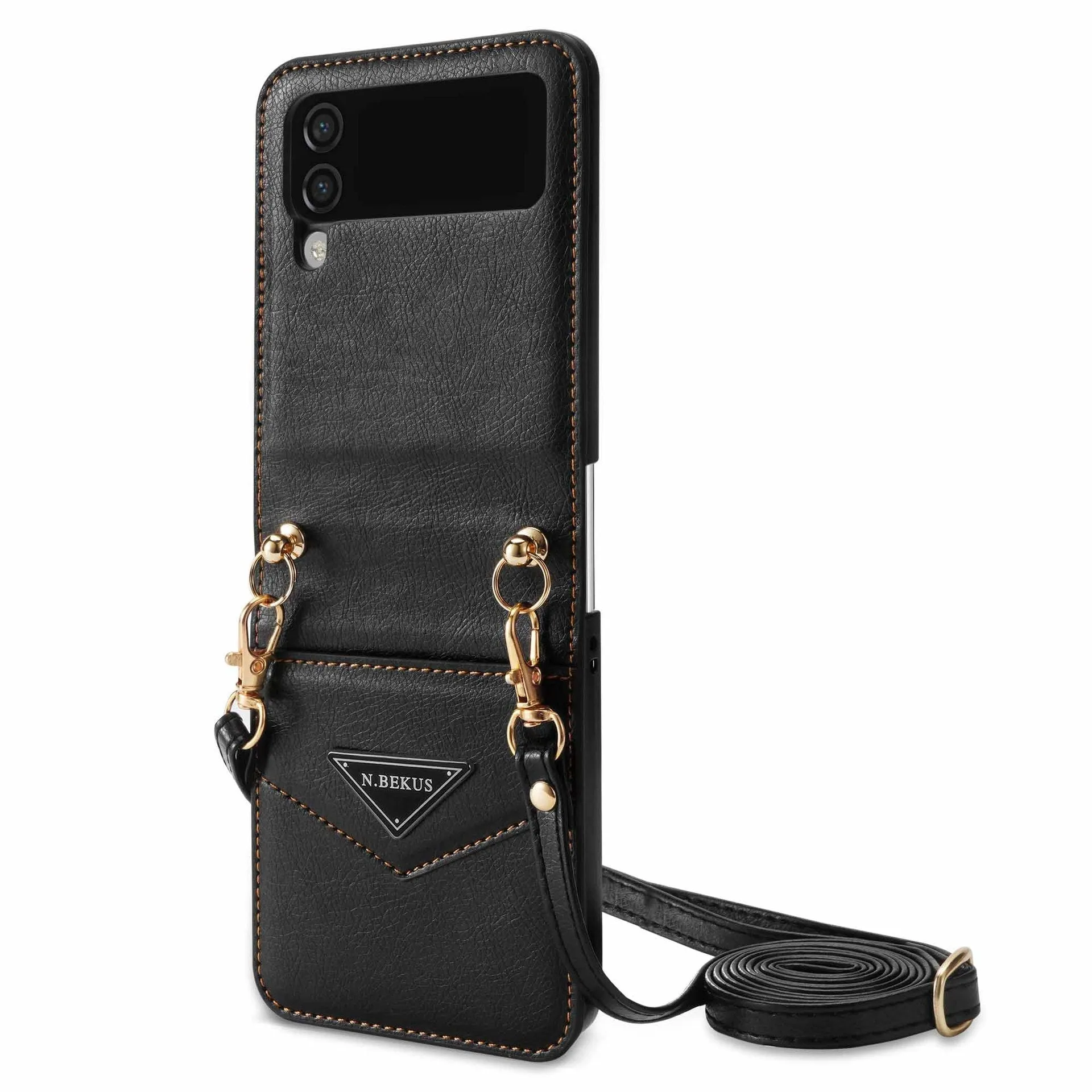 Samsung Z FLIP 4 Crossbody Phone Case Lychee Flip Leather Slip Card Case
