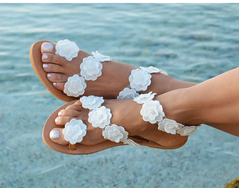 Sandales été chic / Women Sandals Bohemia Style Summer Shoes For Women Flat Sandals Beach Shoes 2019 Flowers Flip Flops Plus Size Chaussures Femme