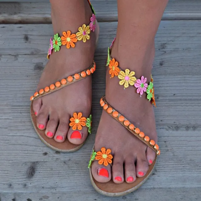 Sandales été chic / Women Sandals Bohemia Style Summer Shoes For Women Flat Sandals Beach Shoes 2019 Flowers Flip Flops Plus Size Chaussures Femme