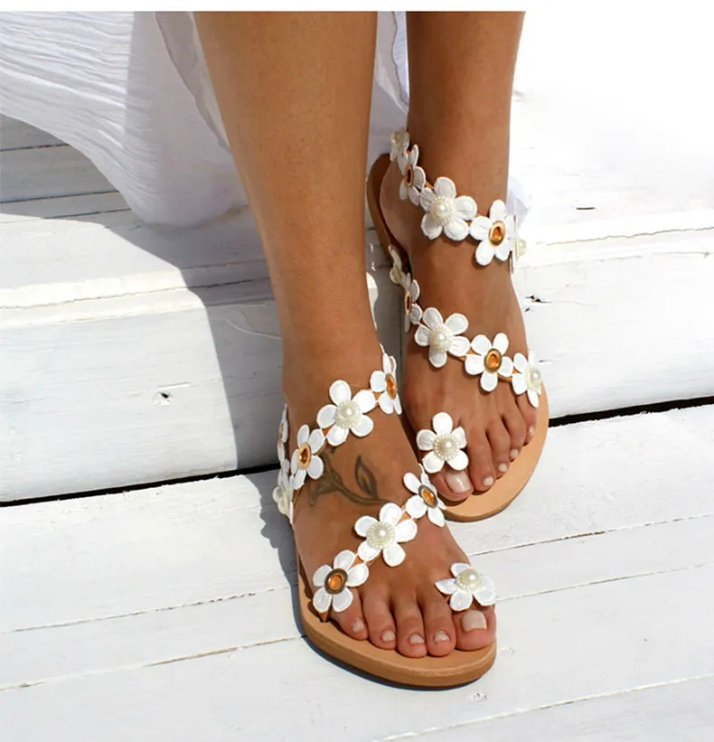 Sandales été chic / Women Sandals Bohemia Style Summer Shoes For Women Flat Sandals Beach Shoes 2019 Flowers Flip Flops Plus Size Chaussures Femme