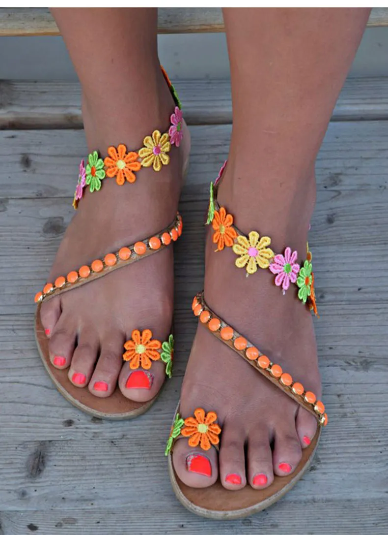 Sandales été chic / Women Sandals Bohemia Style Summer Shoes For Women Flat Sandals Beach Shoes 2019 Flowers Flip Flops Plus Size Chaussures Femme