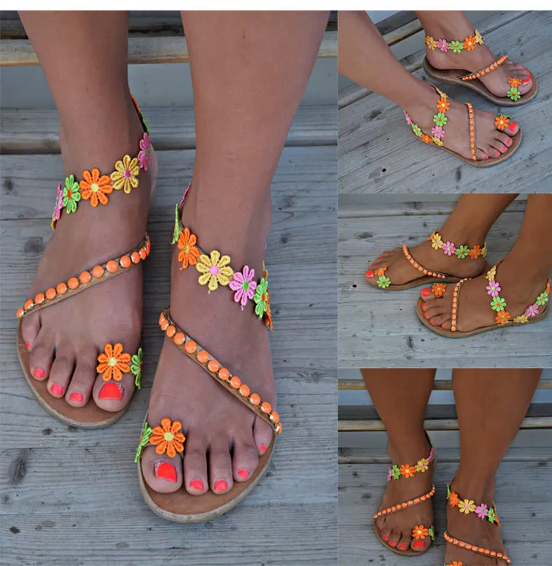 Sandales été chic / Women Sandals Bohemia Style Summer Shoes For Women Flat Sandals Beach Shoes 2019 Flowers Flip Flops Plus Size Chaussures Femme