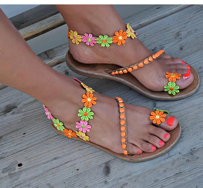 Sandales été chic / Women Sandals Bohemia Style Summer Shoes For Women Flat Sandals Beach Shoes 2019 Flowers Flip Flops Plus Size Chaussures Femme