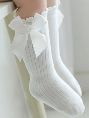 Satin Bow Scallop Socks
