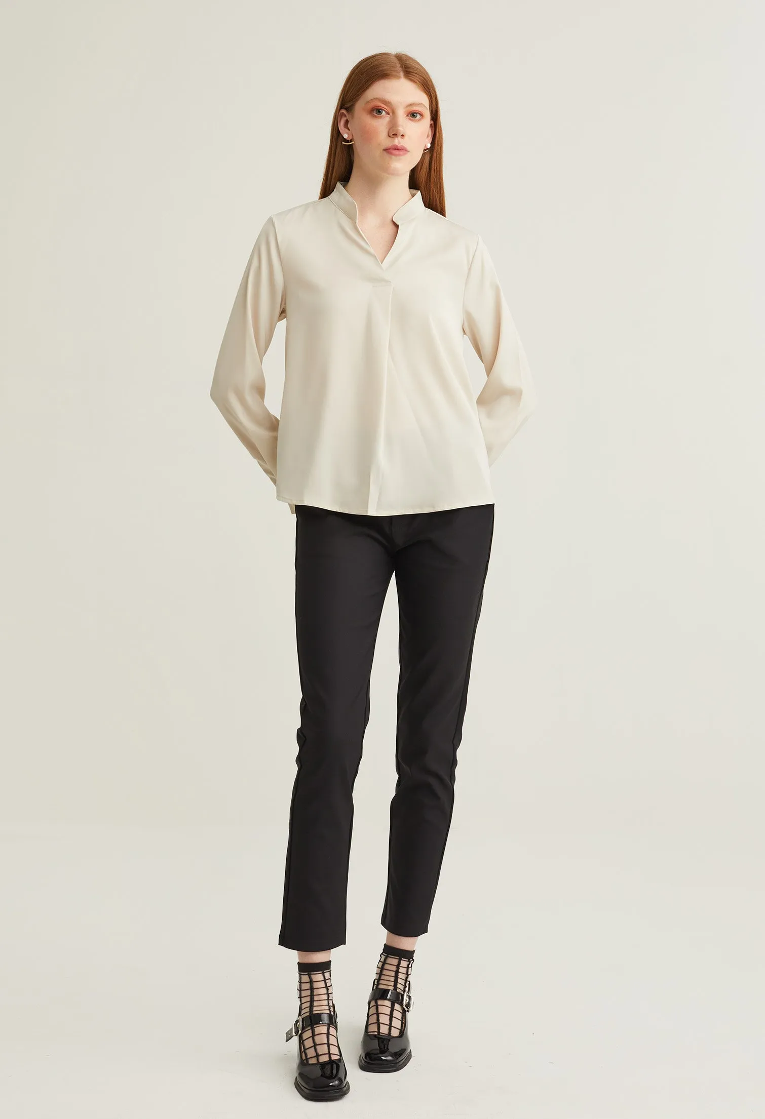 Satin Neck Accent Blouse