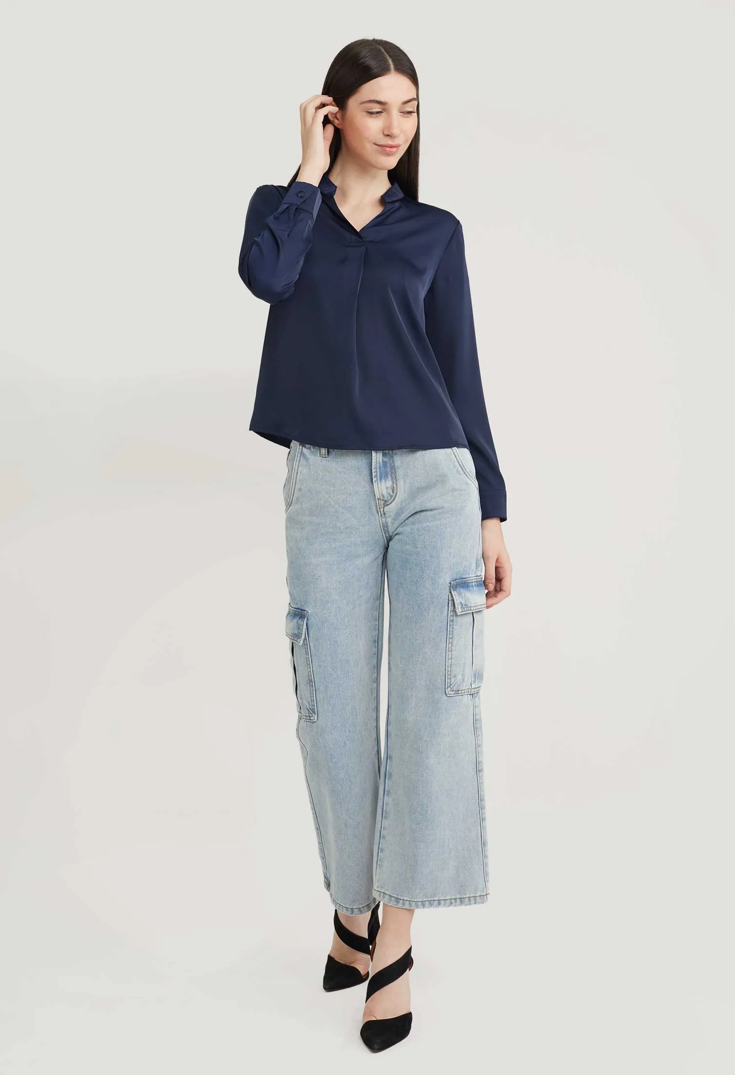 Satin Neck Accent Blouse