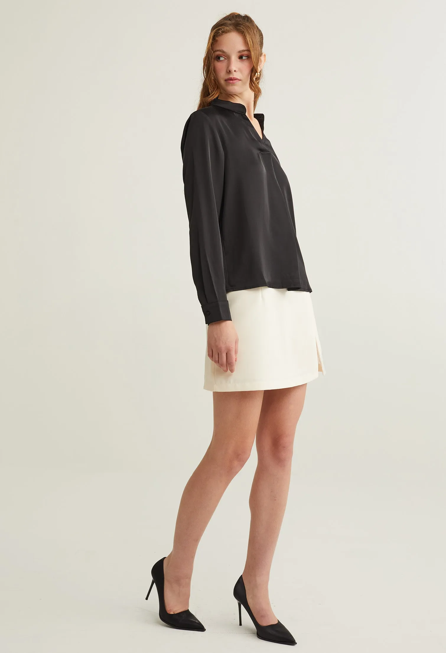 Satin Neck Accent Blouse