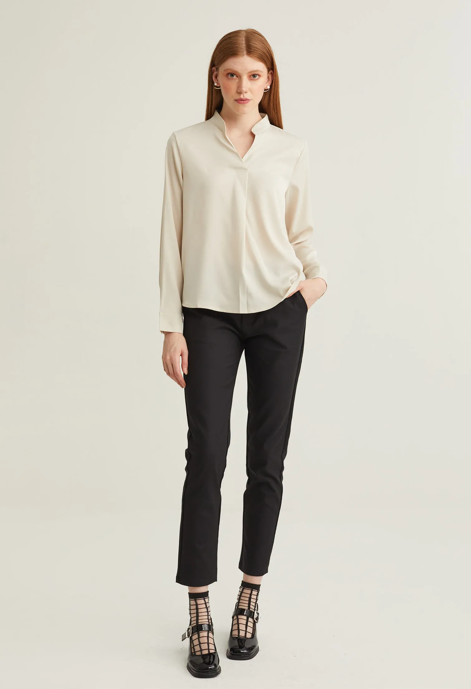 Satin Neck Accent Blouse