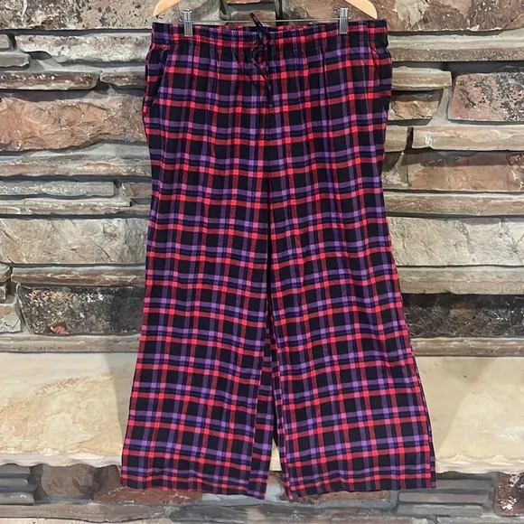 Savage x Fenty Night Star Chaser Goji Berry Red Plaid Cotton Flannel Sleep Pants