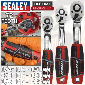 SEALEY 3PCS 1/4" & 3/8" & 1/2" DRIVE 72 TOOTH CURVED RATCHET HANDLE SET