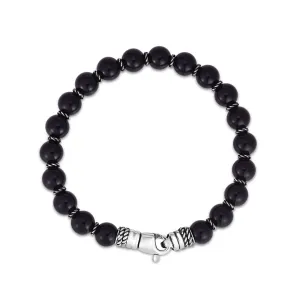 Silver & Black Onyx Bead Bracelet