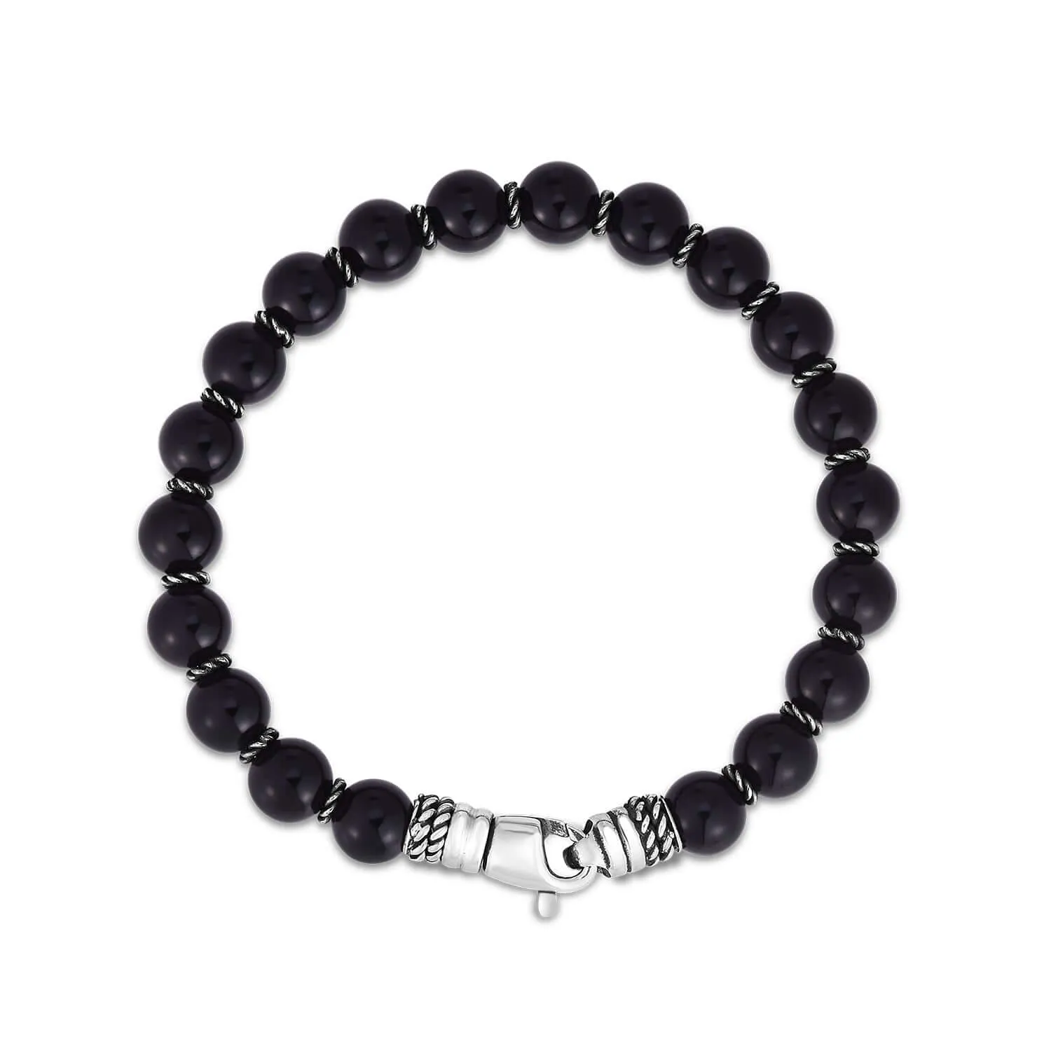 Silver & Black Onyx Bead Bracelet