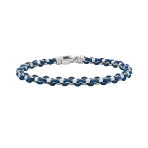 Silver & Blue Leather Men's Box Link Bracelet