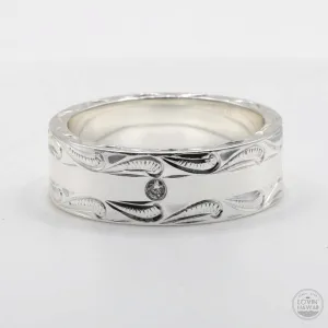 Silver Hawaiian Rings, Hand Engraved with Hawaiian Scroll Design (8MM, Flat Style) )