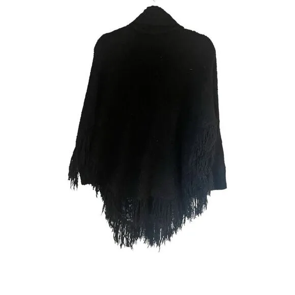 Silvia Fashion Zip Front Cape Poncho Sweater &amp; Scarf Alpaca /Cotton Black White