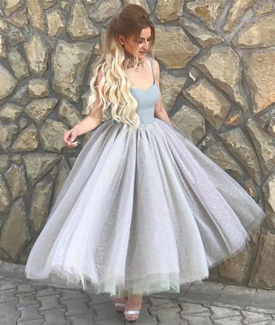 Simple sweetheart neck tulle tea Length prom dress, evening dress