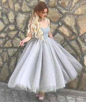 Simple sweetheart neck tulle tea Length prom dress, evening dress