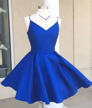 Simple v neck blue short prom dress. cute homecoming dress