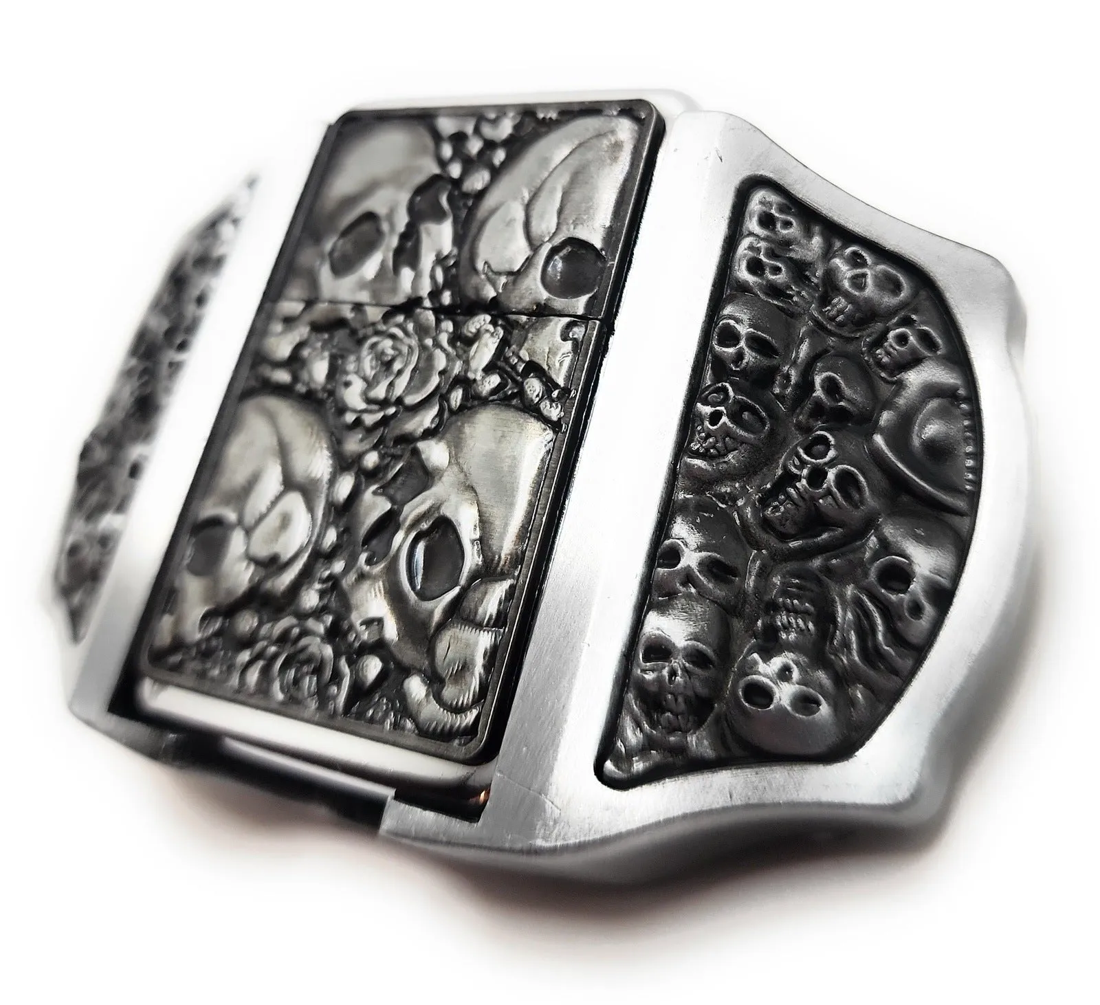 Skulls & Roses Lighter Buckle Leather Belt