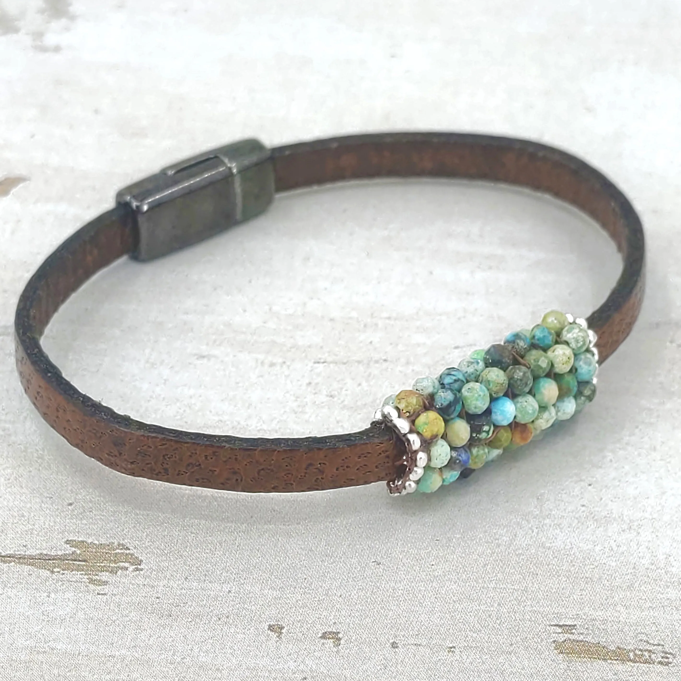 Slim Dandy Turquoise and Leather Bracelet