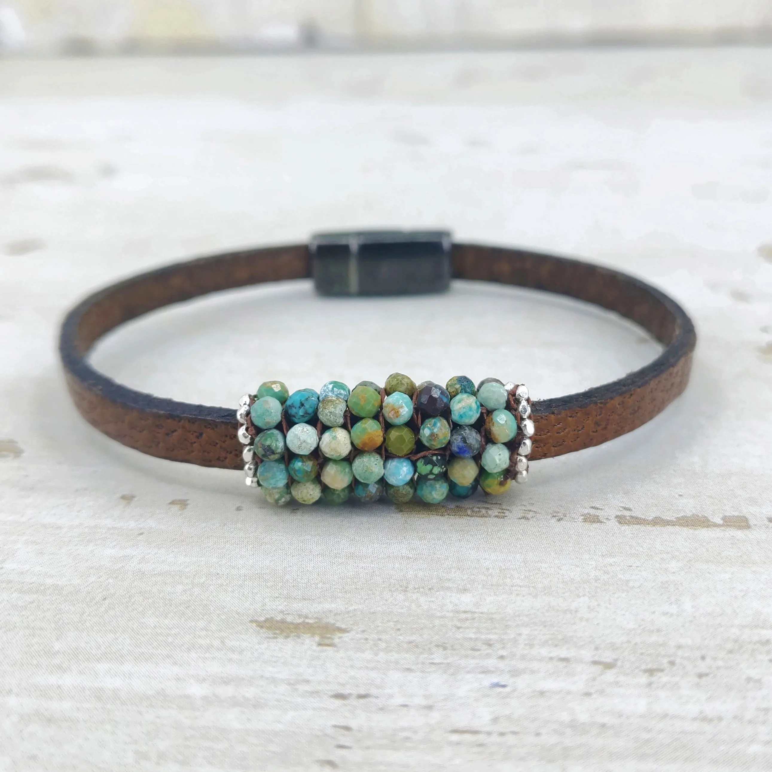 Slim Dandy Turquoise and Leather Bracelet