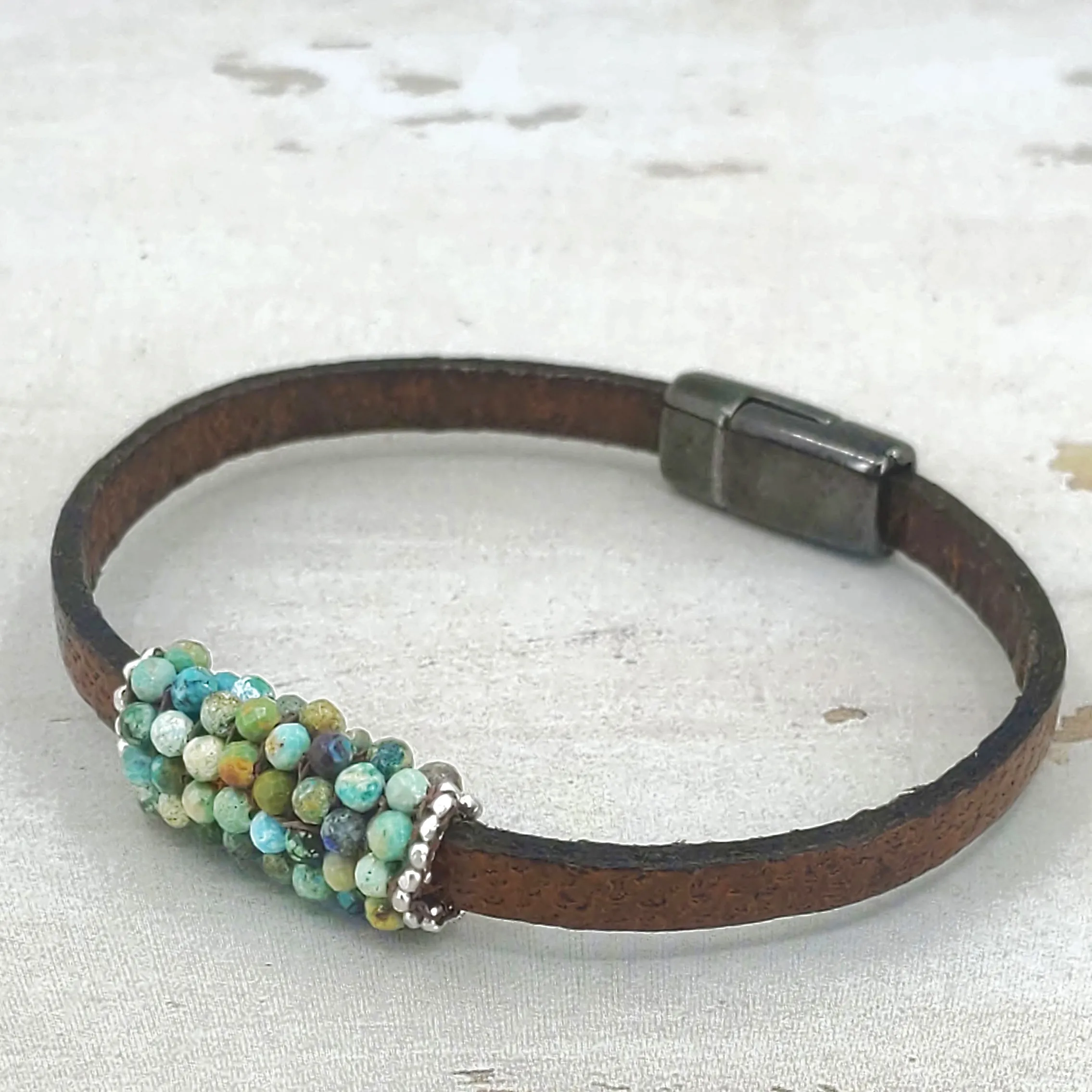 Slim Dandy Turquoise and Leather Bracelet