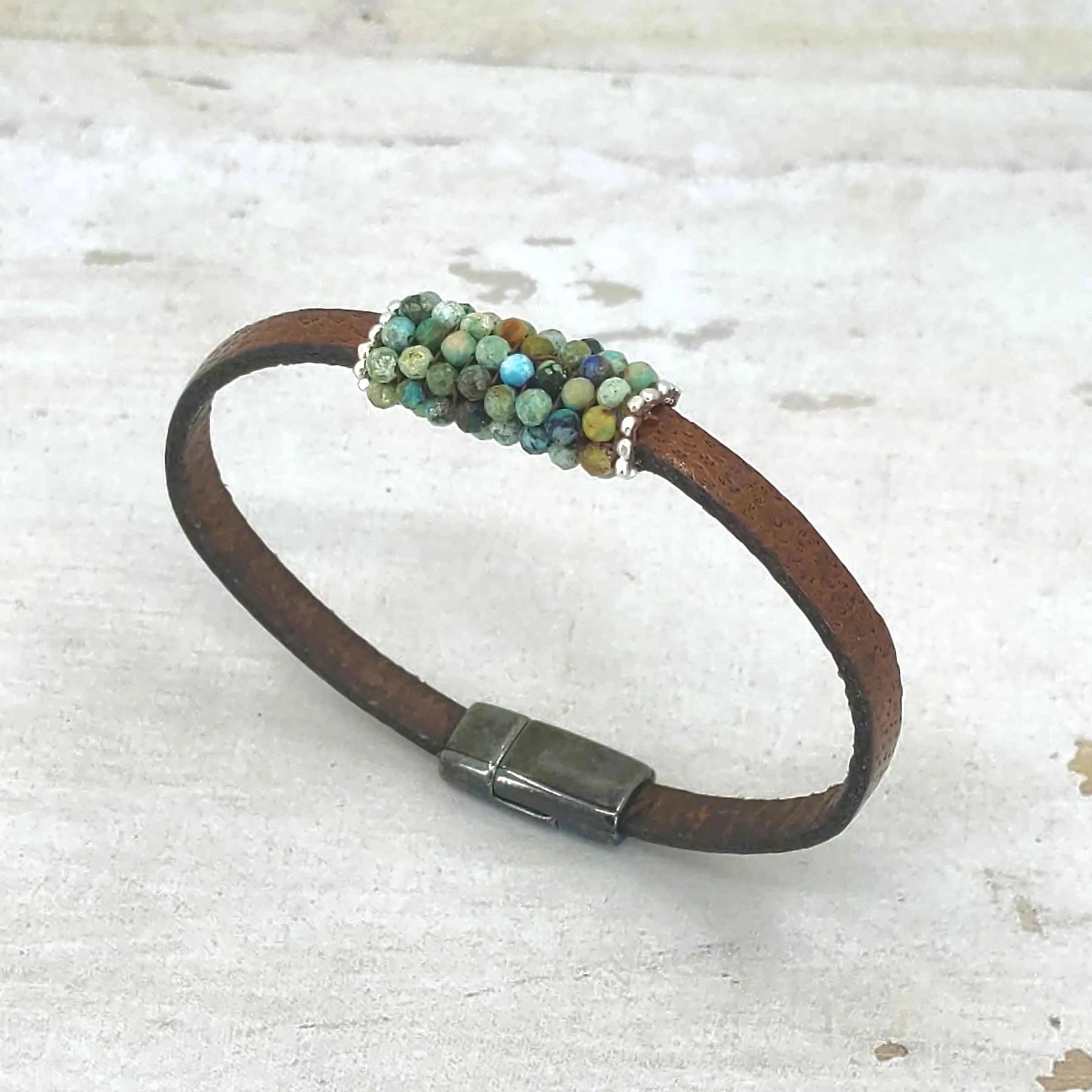 Slim Dandy Turquoise and Leather Bracelet