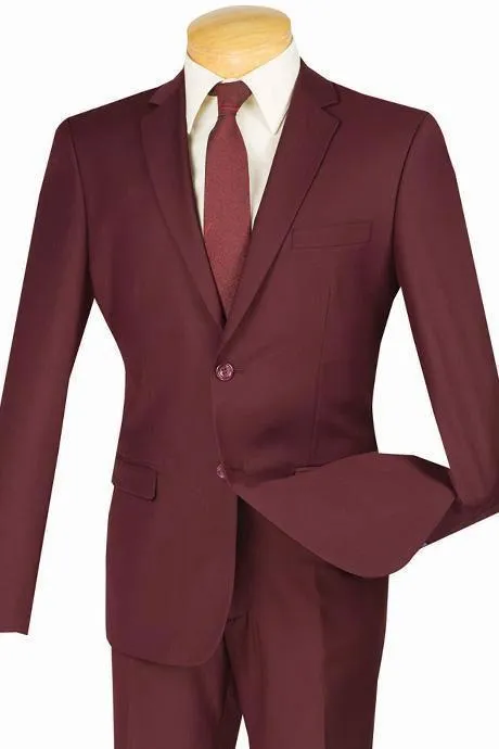 Slim Fit 2 Piece 2 Button Business Suit (Burgundy) S-2PP