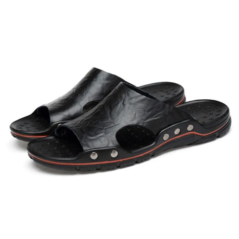 Slippers Large Size Leather Fashion Casual Non Slip Wear Resistant Casual One Word Slippers