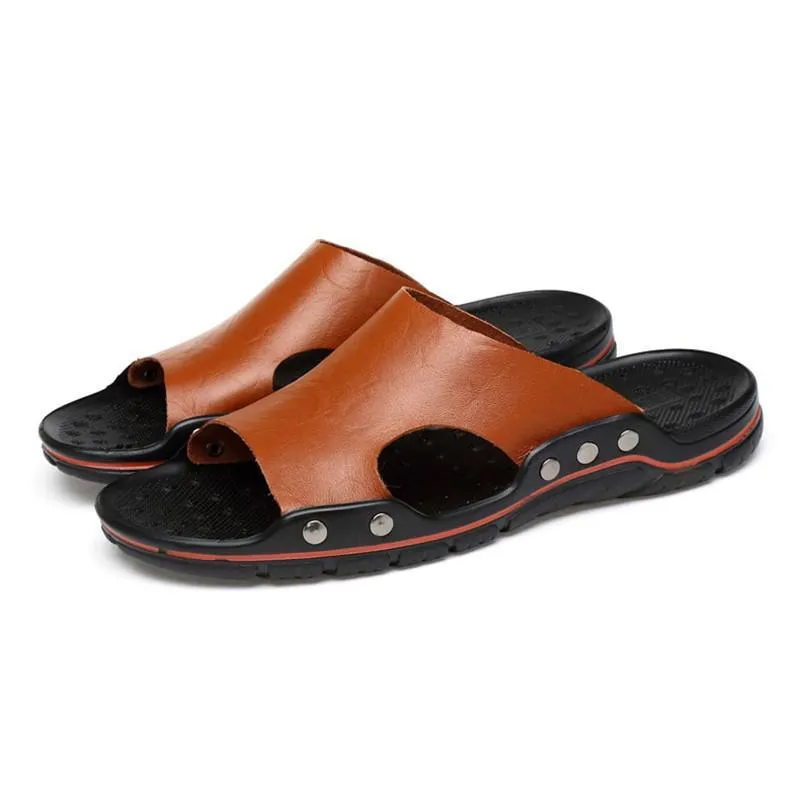Slippers Large Size Leather Fashion Casual Non Slip Wear Resistant Casual One Word Slippers