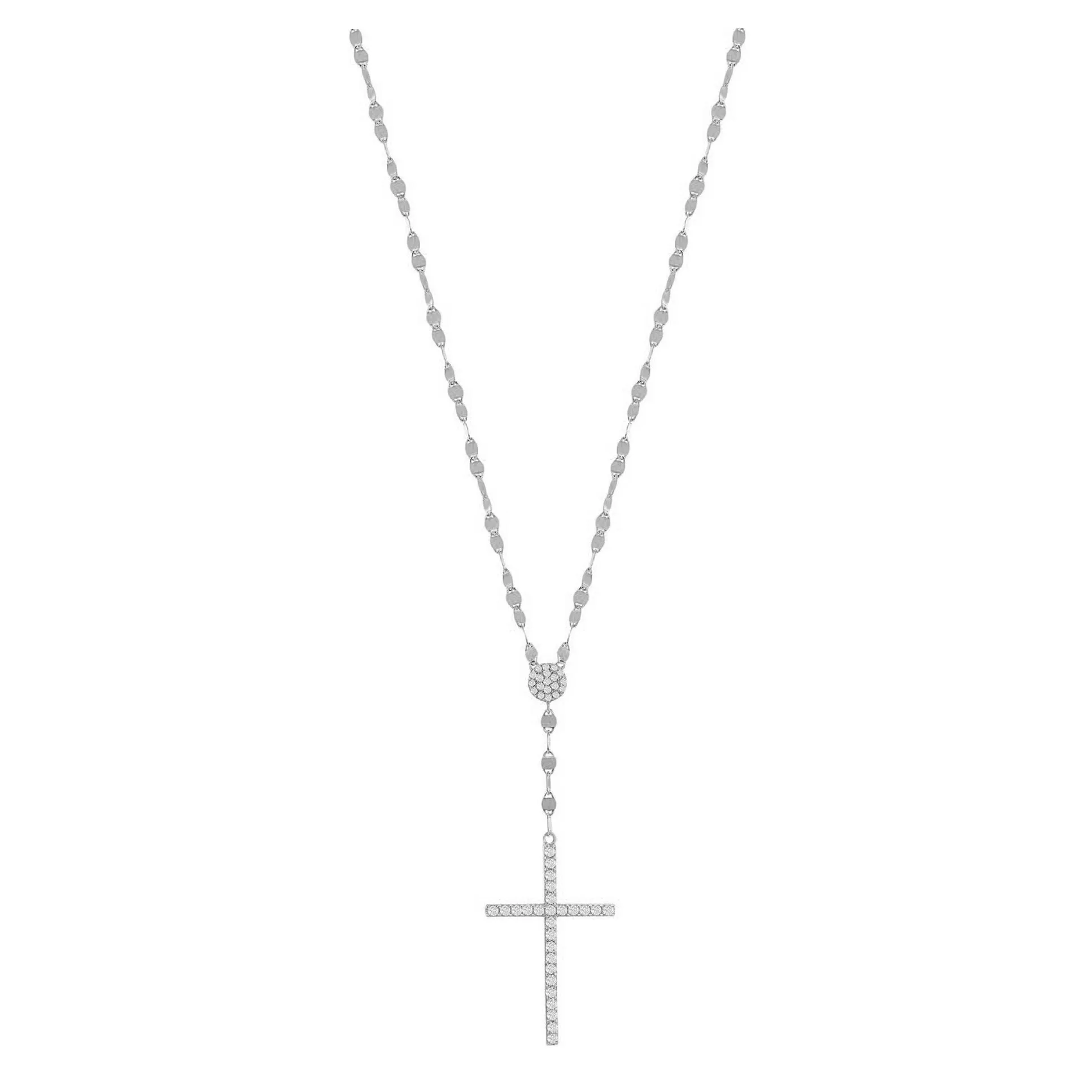 Sparkle Cross Drop Flat Mirror Chain Necklace