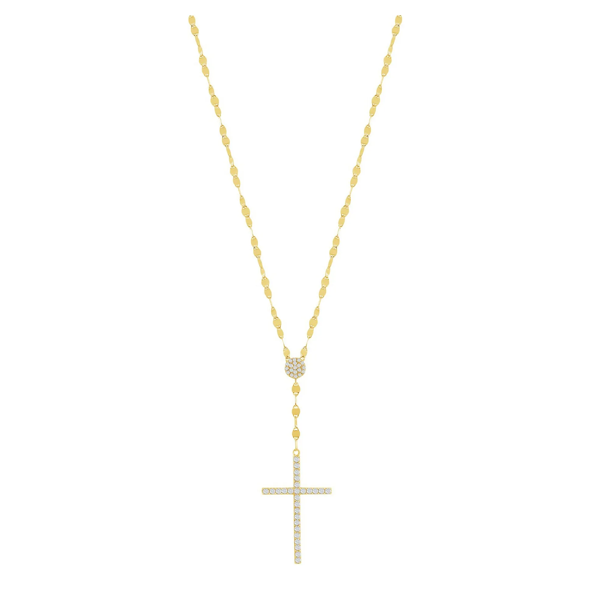 Sparkle Cross Drop Flat Mirror Chain Necklace