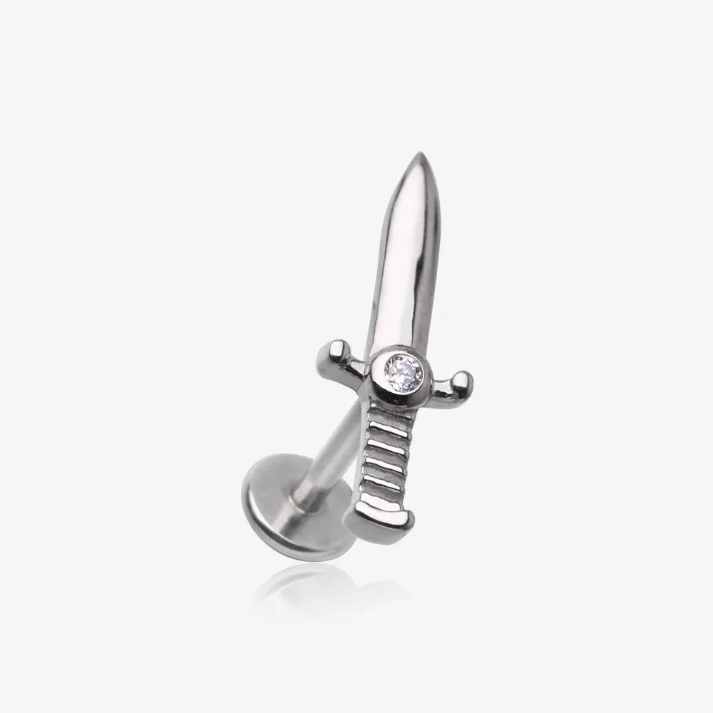 Sparkle Dagger Sword Internally Threaded Steel Flat Back Stud Labret